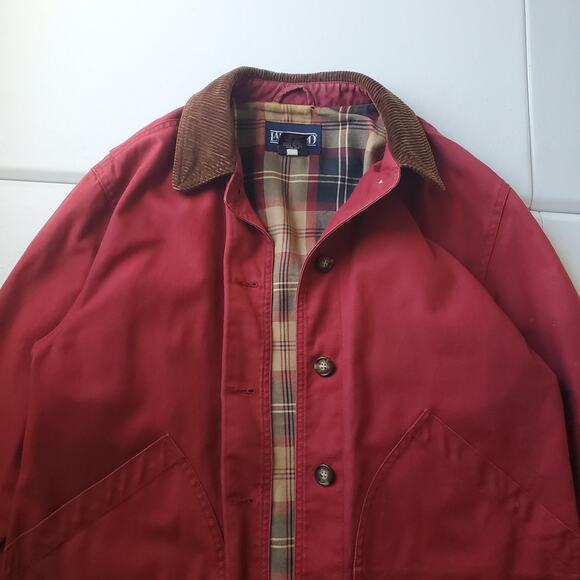 Vtg Lands' End Jacket Womens Small Red Canvas Barn Chore Corduroy Flannel Lined - Picture 2 of 11